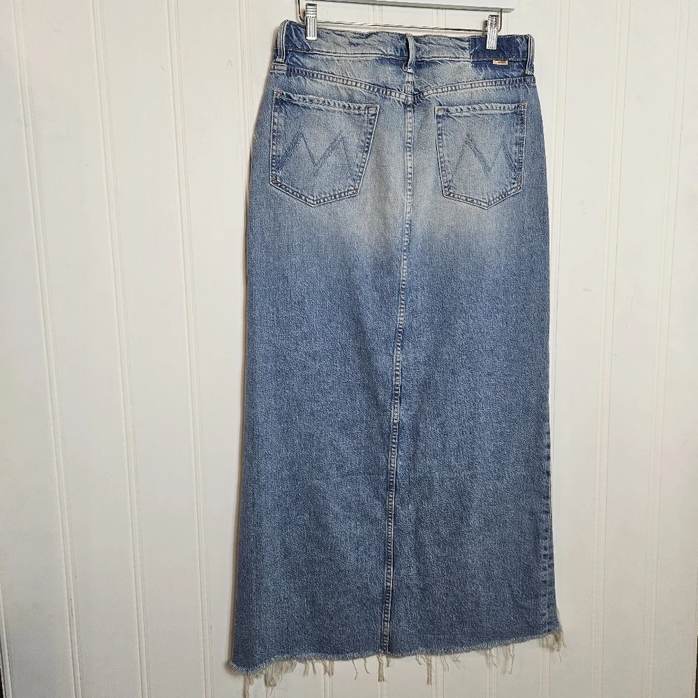 MOTHER Maxi Denim Skirt Womens Sz 29 Blue Denim Ditcher Maxi Fray Slit Rodeo - Picture 8 of 16